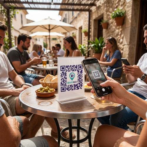 Customers on the terrace scanning Bariko QR