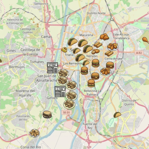 Map of bars in Seville